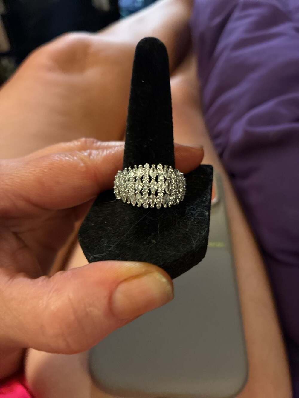 (R121) Multi-Row Marquise and Round Diamond Statement Band Ring in 14K White Gol